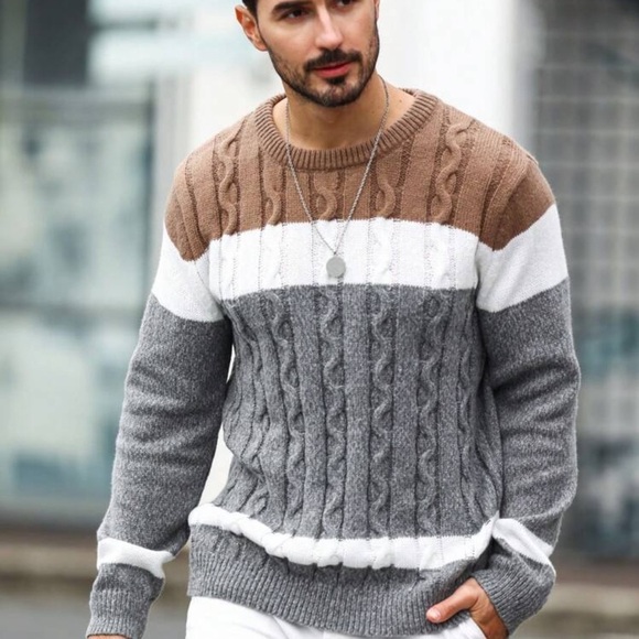 Manfinity Homme Men's Color Blocking Cable Knitted Sweater , Crew Neck - Picture 4 of 4